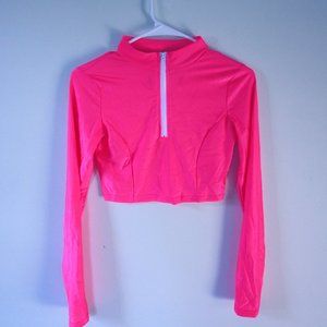 Dolls Kill || Neon Pink Crop Long-Sleeve Top